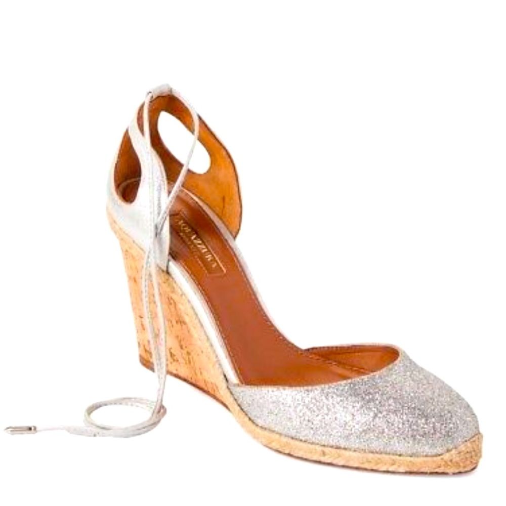 Aquazzura Palm Beach Silver Glitter Wedge